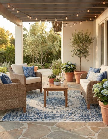 7' 10 x 7' 10 Easy-Clean Traditional Indoor / Outdoor Square Rug