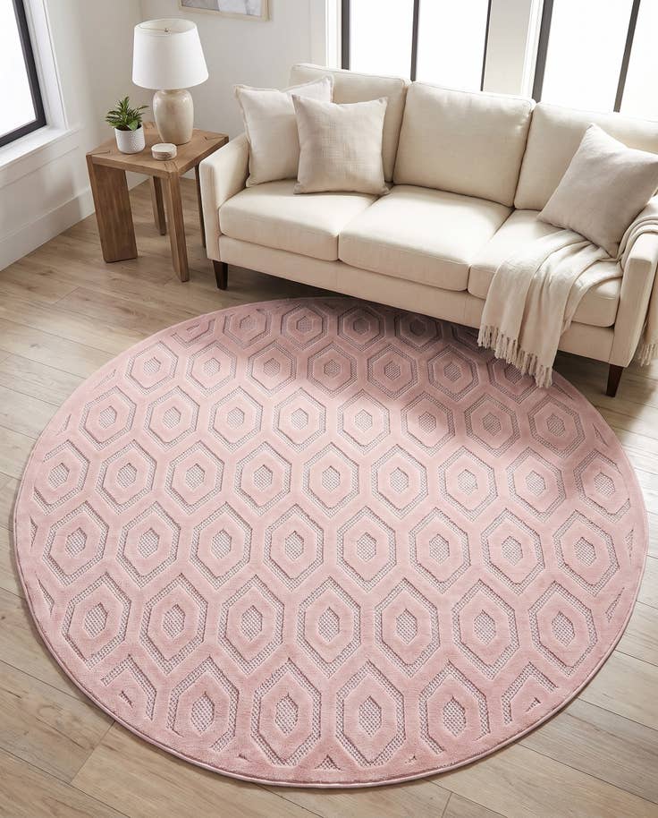 Detail image of 7' x 7' Easy-Clean Trellis Textured Indoor / Outdoor Round Rug