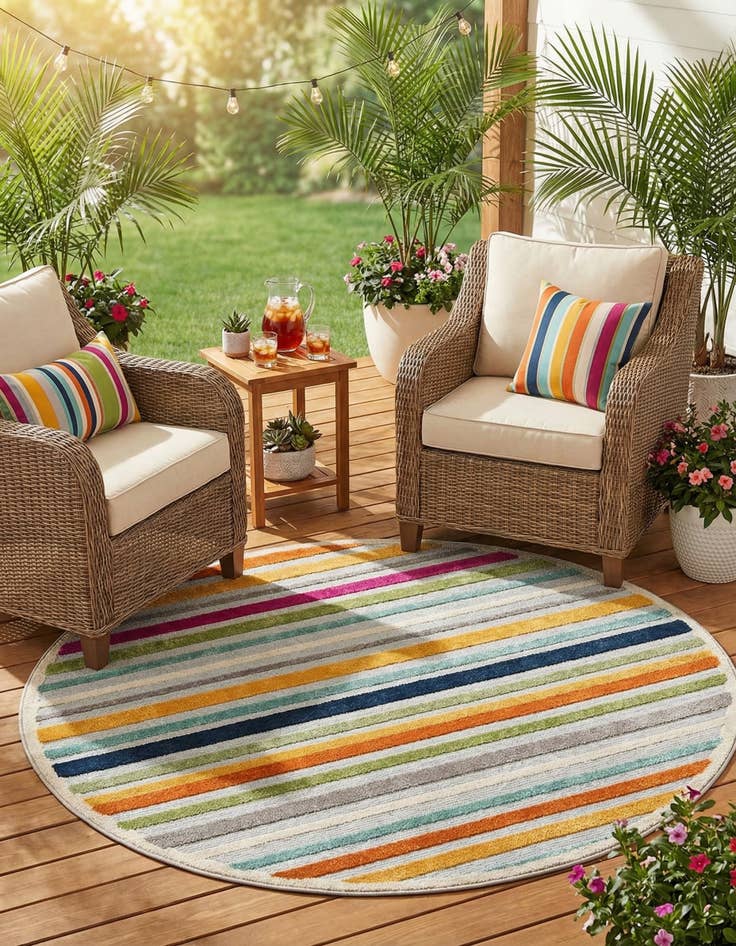 Detail image of 5' 3 x 5' 3  Washable Aruba Indoor / Outdoor Round Rug