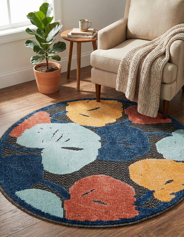 Detail image of 3' 3 x 3' 3  Washable Belize Indoor / Outdoor Round Rug