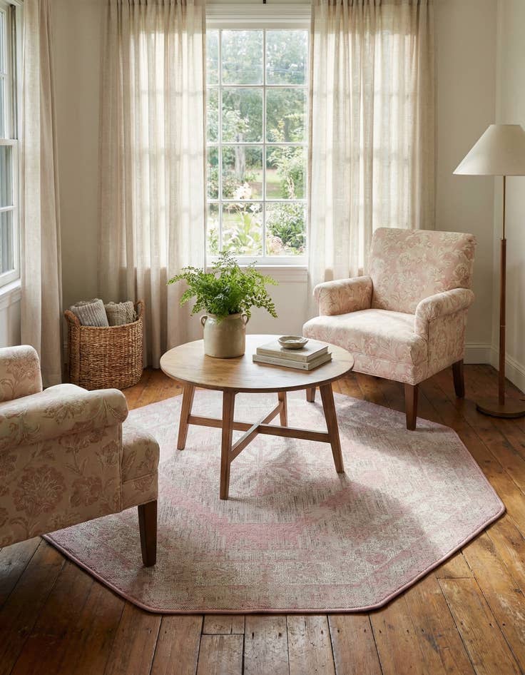 Detail image of 5' 3 x 5' 3  Washable Traditional Indoor / Outdoor Octagon Rug