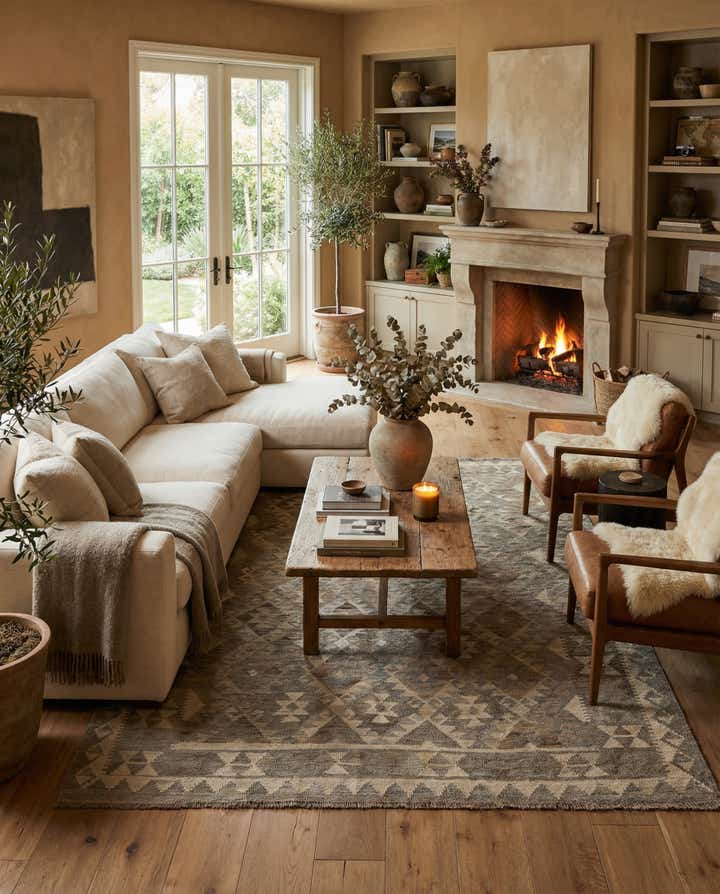5' 1 x 6' 11 Hand Woven Kilim Maymana Wool Rug