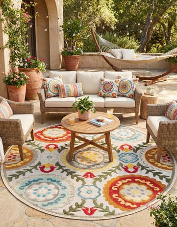 7' 10 x 7' 10 Easy-Clean Casablanca Indoor / Outdoor Round Rug