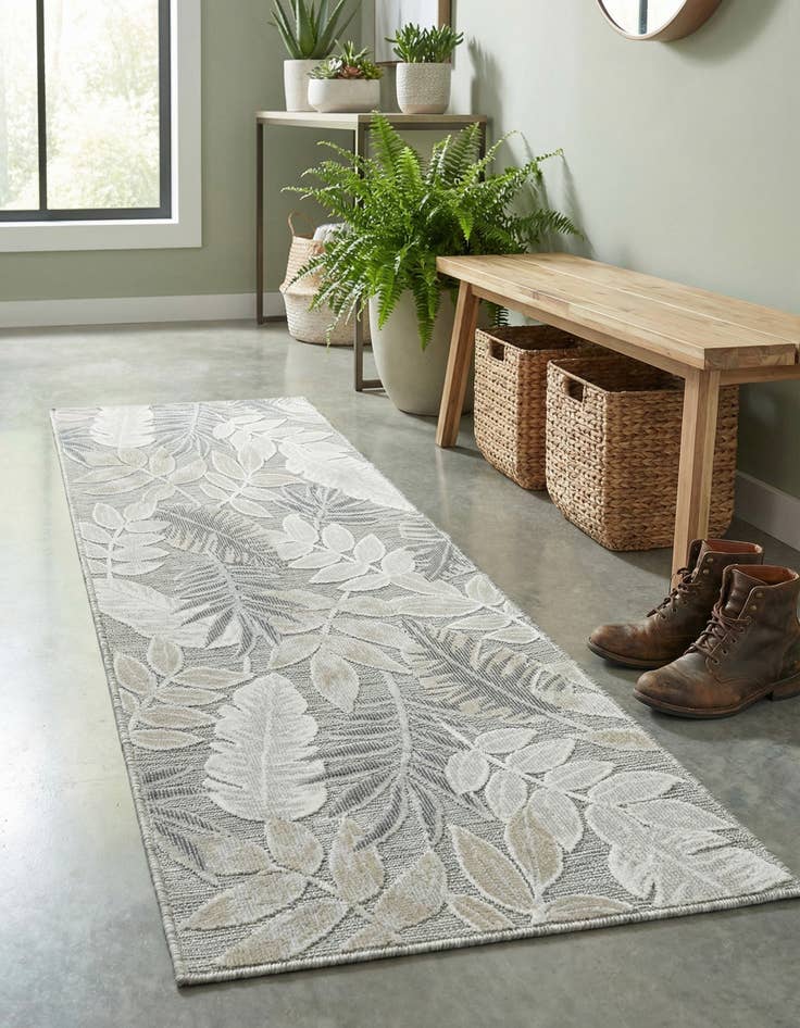 Detail image of  2' 2 x 6'  Washable Botanical Indoor / Outdoor Runner Rug