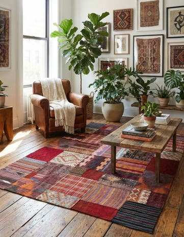 5' 7 x 8' Hand Woven Kilim Patchwork Wool Rug