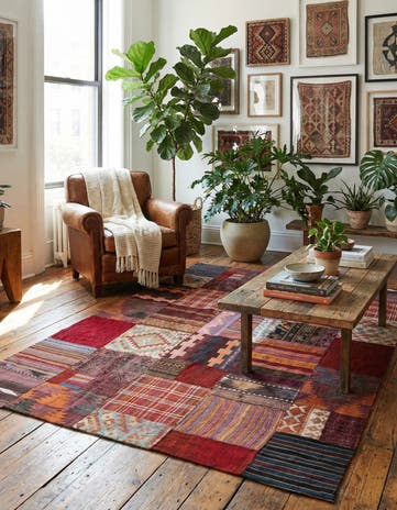 5' 7 x 8' Hand Woven Kilim Patchwork Wool Rug