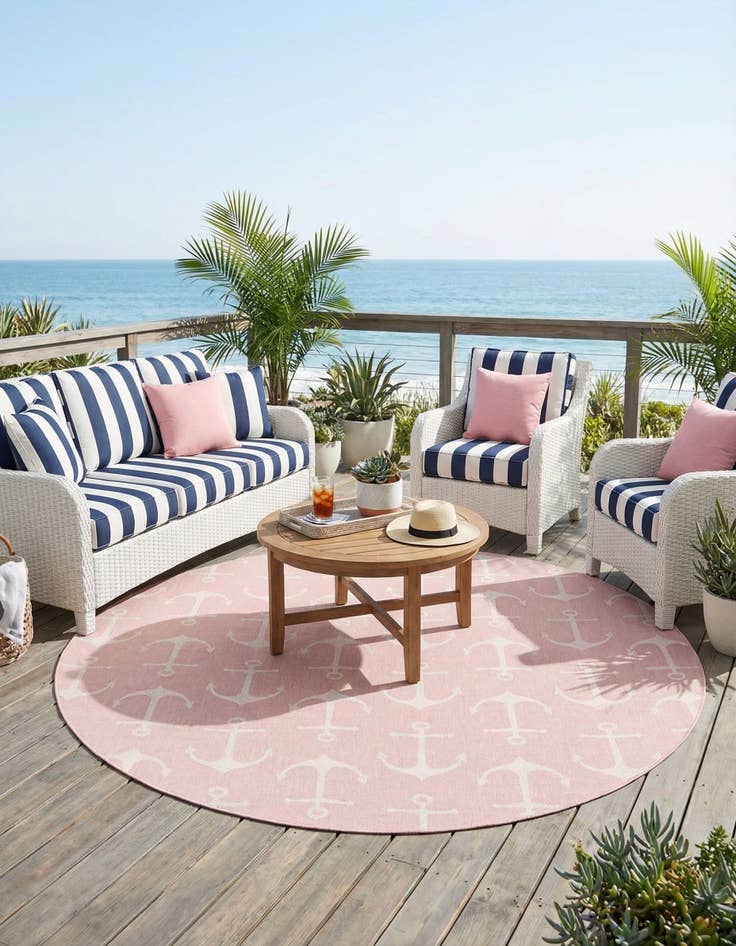 Detail image of 10' x 10'  Washable Coastal Indoor / Outdoor Round Rug