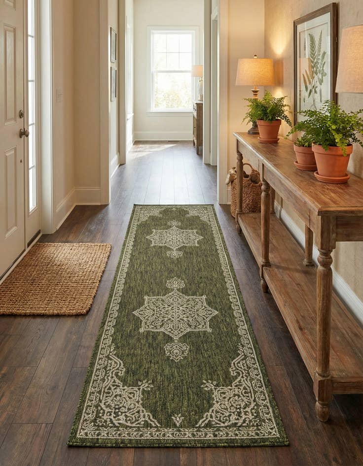 Detail image of  2' 7 x 10'  Washable Traditional Indoor / Outdoor Runner Rug