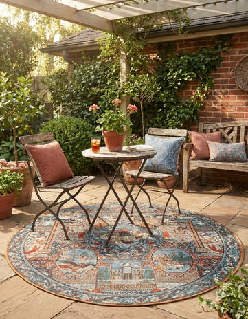 Easy-Clean Traditional Indoor / Outdoor Round Rug