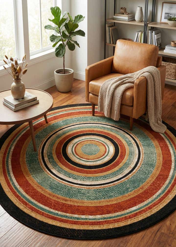 7' 10 x 7' 10 Easy-Clean Modern Indoor / Outdoor Round Rug