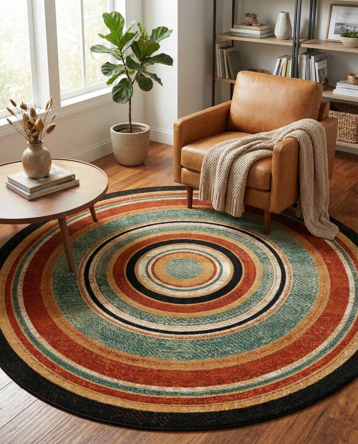 Detail image of 7' 10 x 7' 10 Easy-Clean Modern Indoor / Outdoor Round Rug