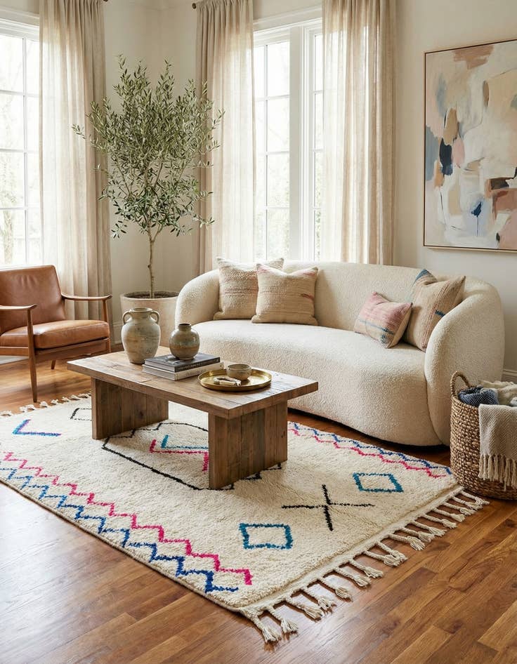 Detail image of 4' 6 x 6'  Hand Knotted Moroccan Wool Rug