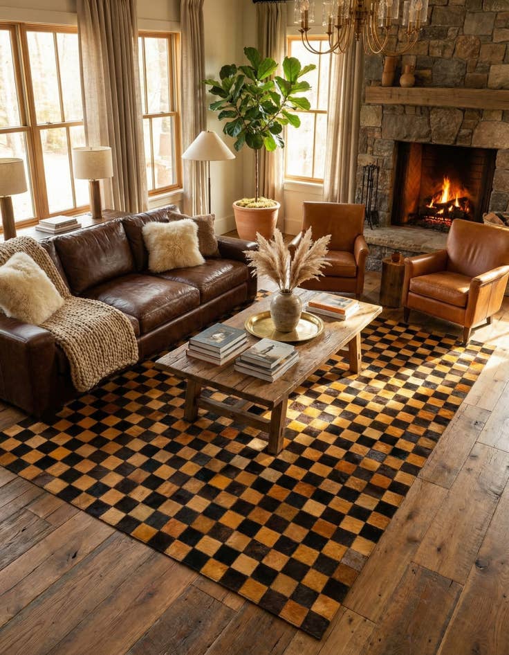 Detail image of 5' 2 x 8' 1 Cowhide Stocks Rug