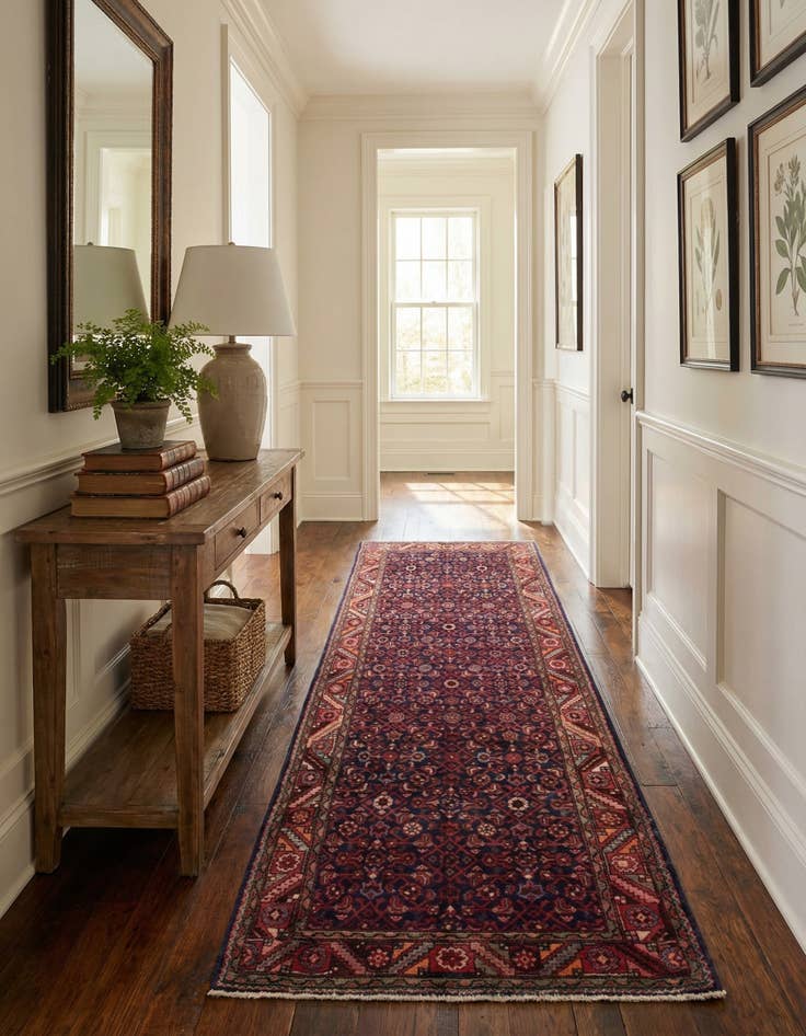 Detail image of  3' 7 x 10' 6  Hand Knotted Hossainabad Persian Wool Runner Rug