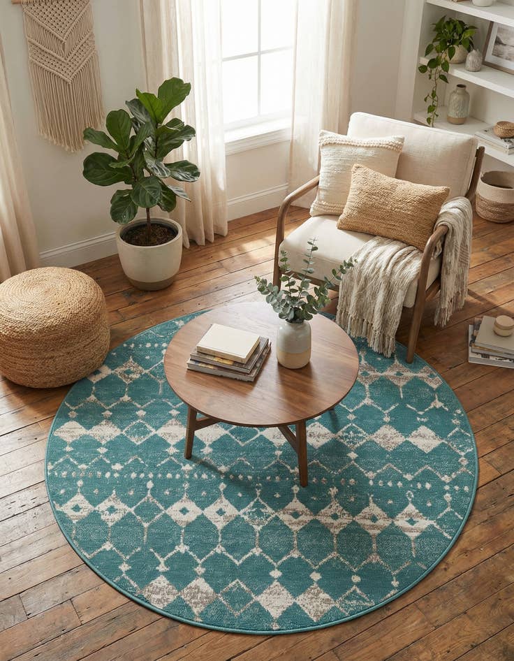 Detail image of 4' x 4' Easy-Clean Trellis Indoor / Outdoor Round Rug