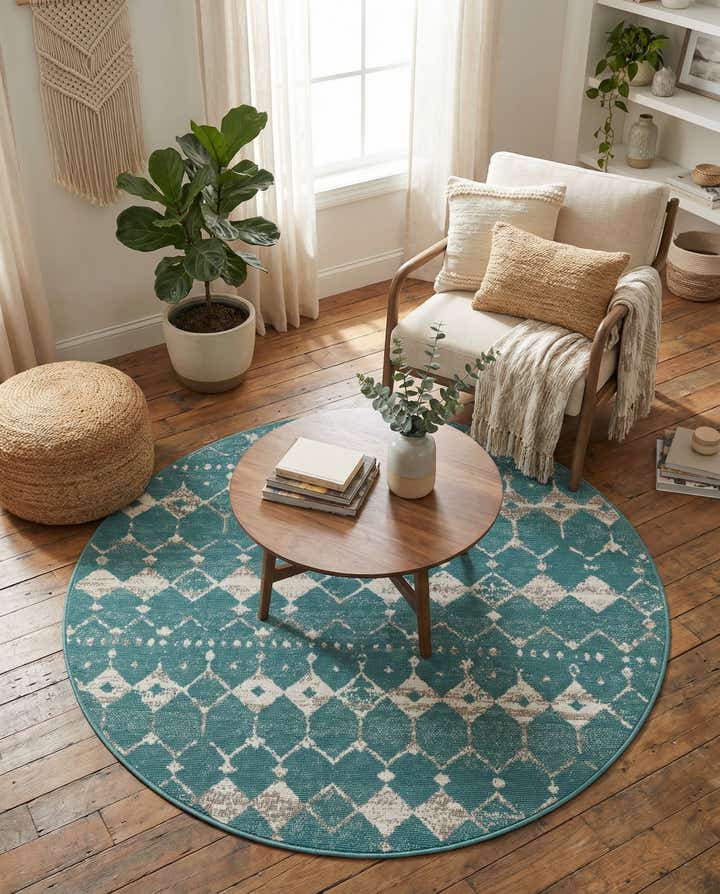 4' x 4' Easy-Clean Trellis Indoor / Outdoor Round Rug