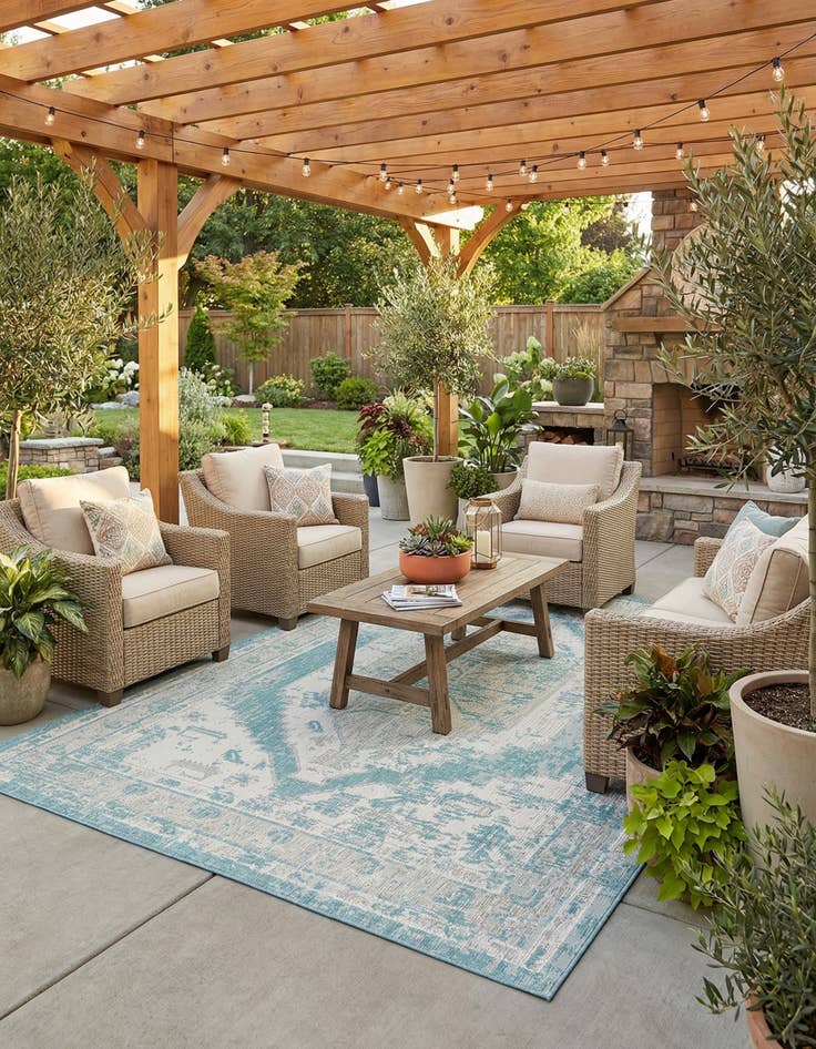 Detail image of 10' x 13'  Washable Traditional Indoor / Outdoor Rug