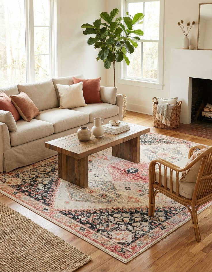 Detail image of 7' 10 x 10'  Washable Traditional Indoor / Outdoor Rug