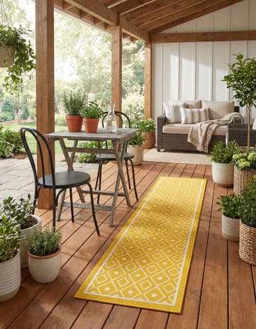 Yellow Easy-Clean Lattice Indoor / Outdoor Runner Rug
