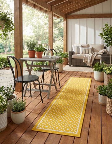 Yellow Easy-Clean Lattice Indoor / Outdoor Runner Rug