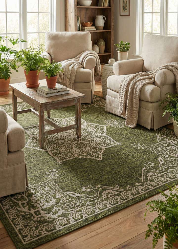 7' 10 x 7' 10 Easy-Clean Traditional Indoor / Outdoor Square Rug
