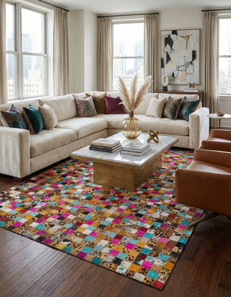 Detail image of 5' 1 x 8' Cowhide Leather Rug