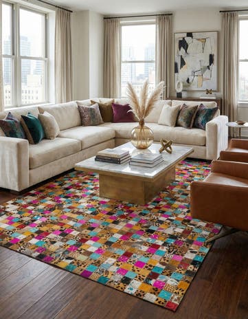 5' 1 x 8' Cowhide Leather Rug