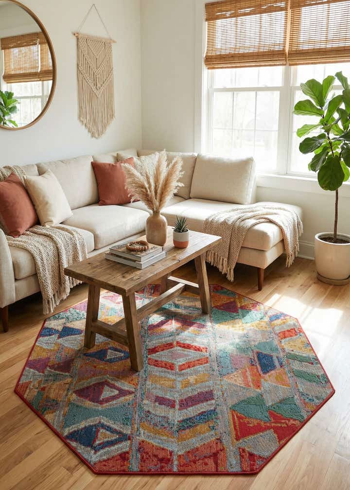 4' x 4' Easy-Clean Modern Indoor / Outdoor Octagon Rug