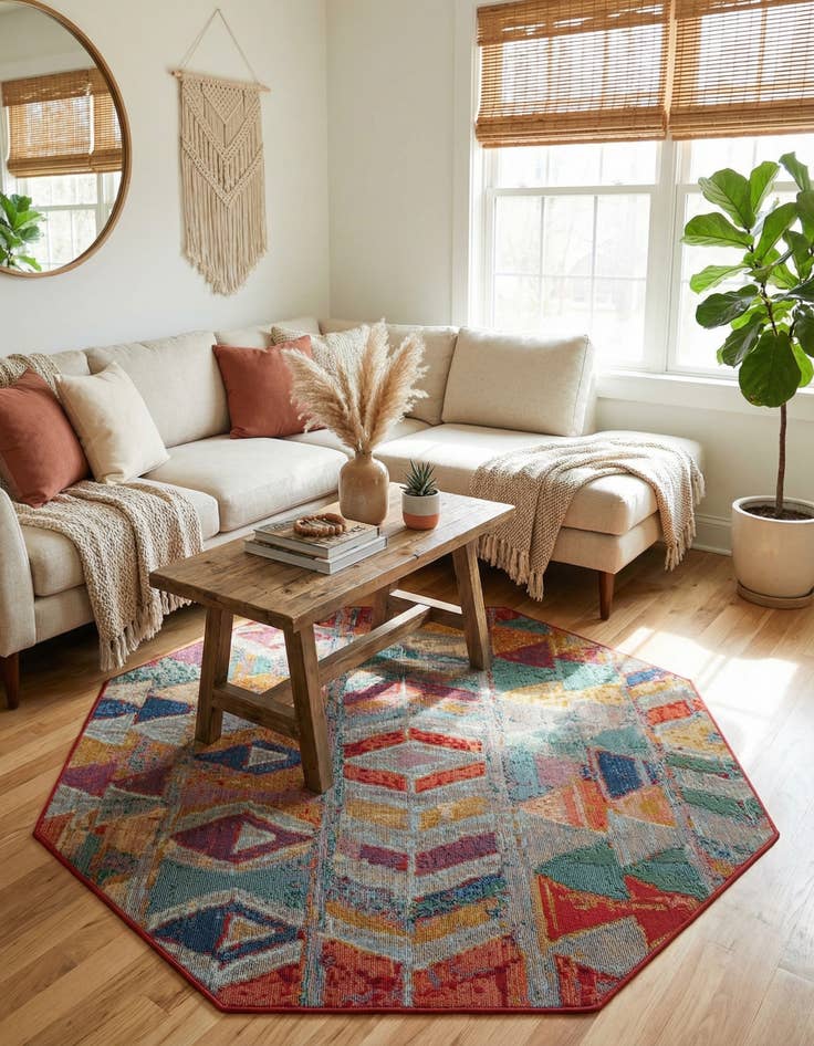 Detail image of 4' x 4'  Washable Modern Indoor / Outdoor Octagon Rug