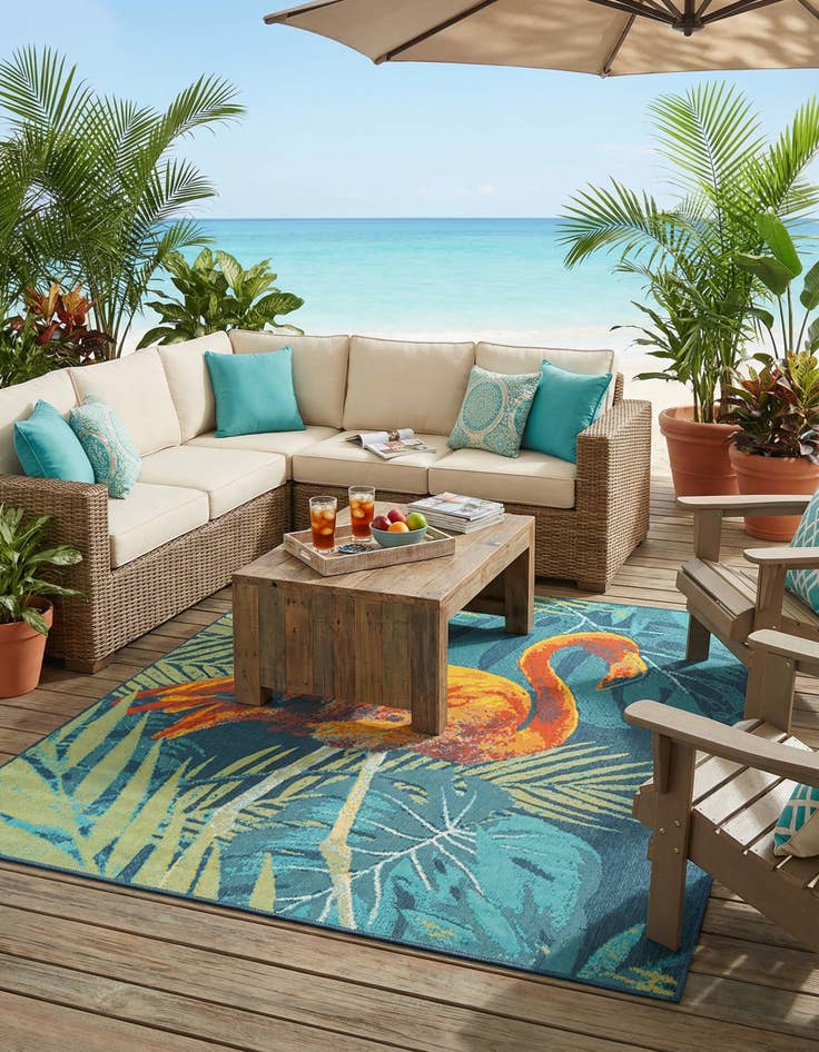 Detail image of  10' x 10'  Washable Coastal Indoor / Outdoor Square Rug