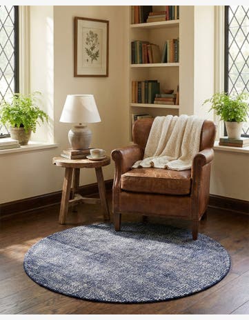 Blueberry Hand Woven Jill Zarin English Manor Farmhouse Wool Round Rug