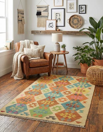 3' 2 x 5' 3 Hand Woven Kilim Maymana Wool Rug