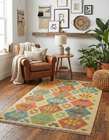 3' 2 x 5' 3 Hand Woven Kilim Maymana Wool Rug