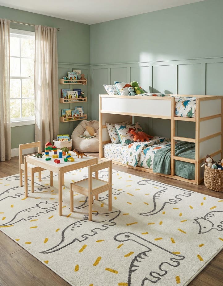 5' 3 x 8' Dinosaur Whimsy Kids Rug