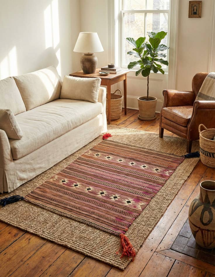 Detail image of  3' 2 x 4' 9  Hand Woven Kilim Modern Wool Rug