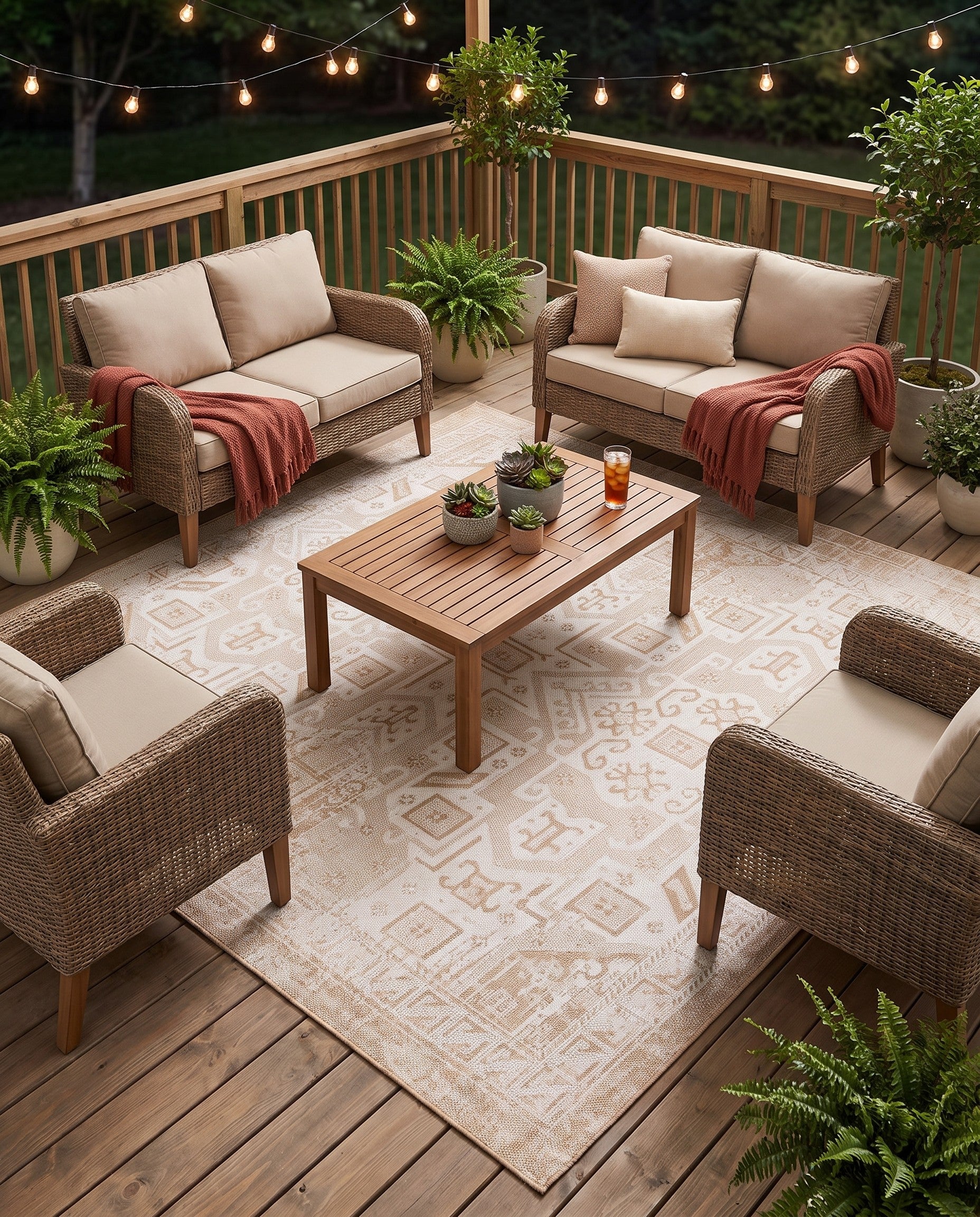 7' 10 x 7' 10 Easy-Clean Aztec Indoor / Outdoor Square Rug
