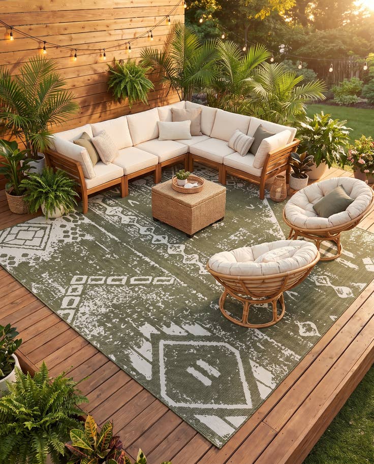 Detail image of 13' x 13' Easy-Clean Bohemian Indoor / Outdoor Square Rug