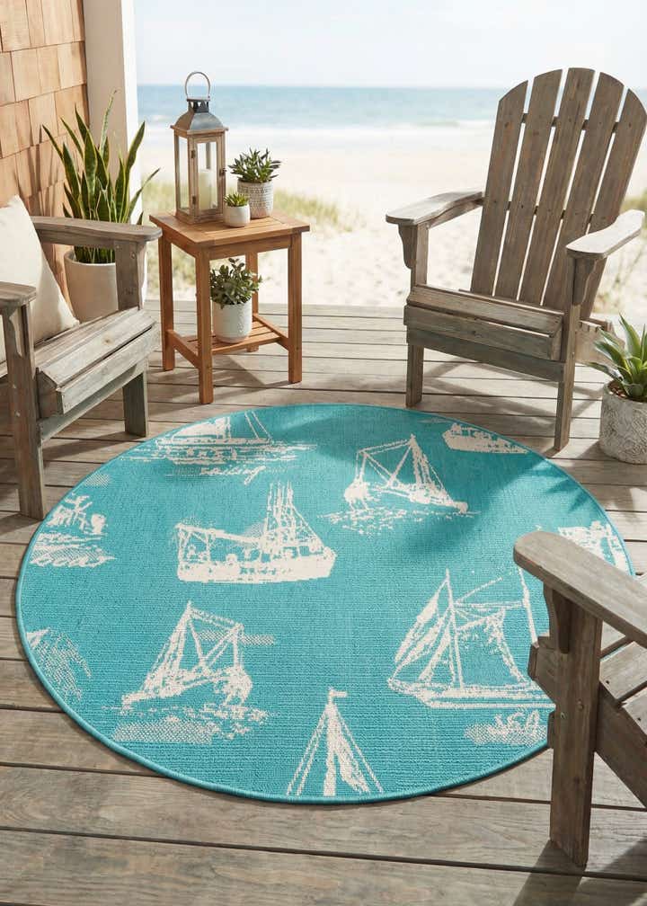 4' x 4' Easy-Clean Coastal Indoor / Outdoor Round Rug