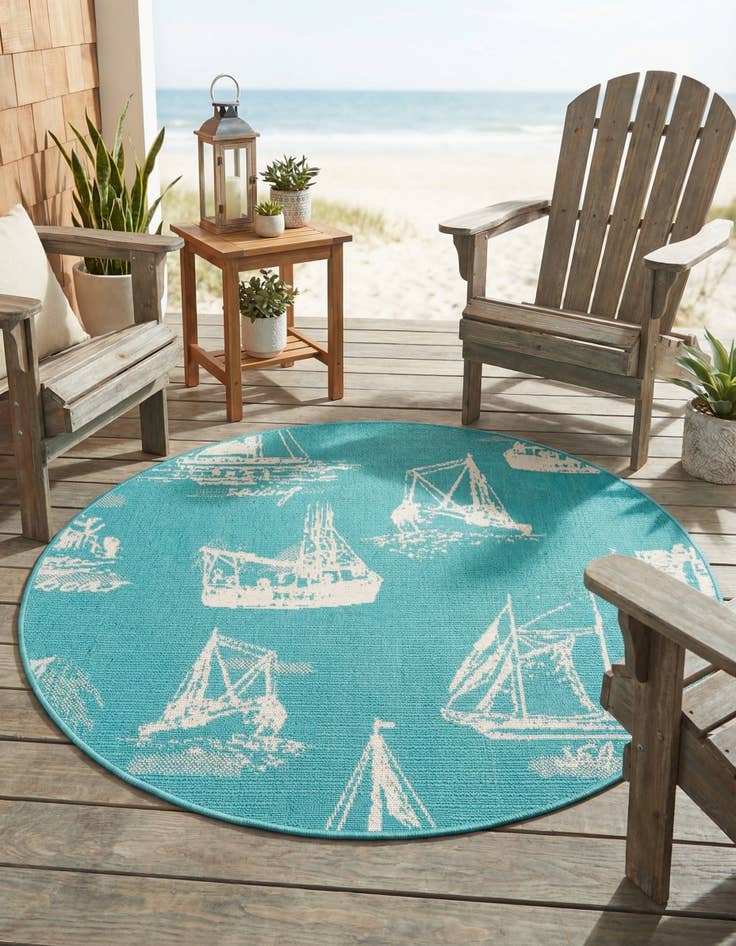 Detail image of  4' x 4'  Washable Coastal Indoor / Outdoor Round Rug