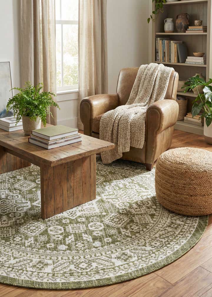 5' 3 x 5' 3 Easy-Clean Aztec Indoor / Outdoor Round Rug