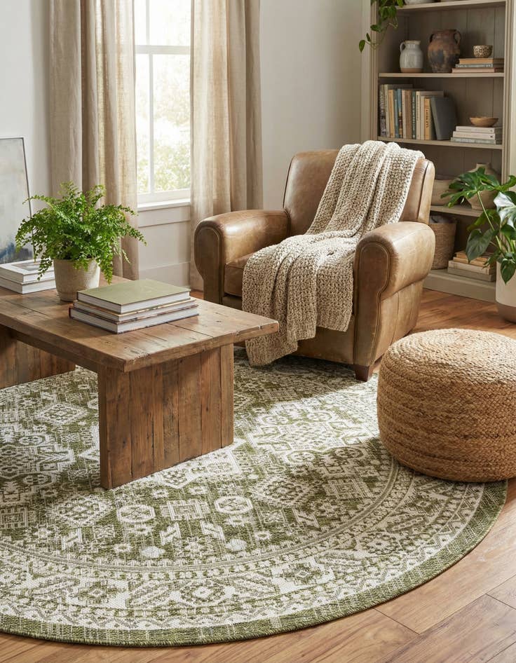 Detail image of 5' 3 x 5' 3  Washable Aztec Indoor / Outdoor Round Rug