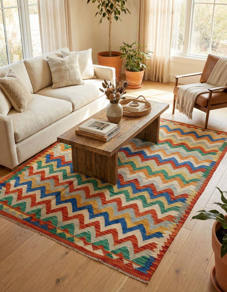 Detail image of 5' 9 x 8'  Hand Woven Kilim Modern Wool Rug