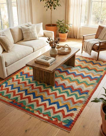 5' 9 x 8' Hand Woven Kilim Modern Wool Rug