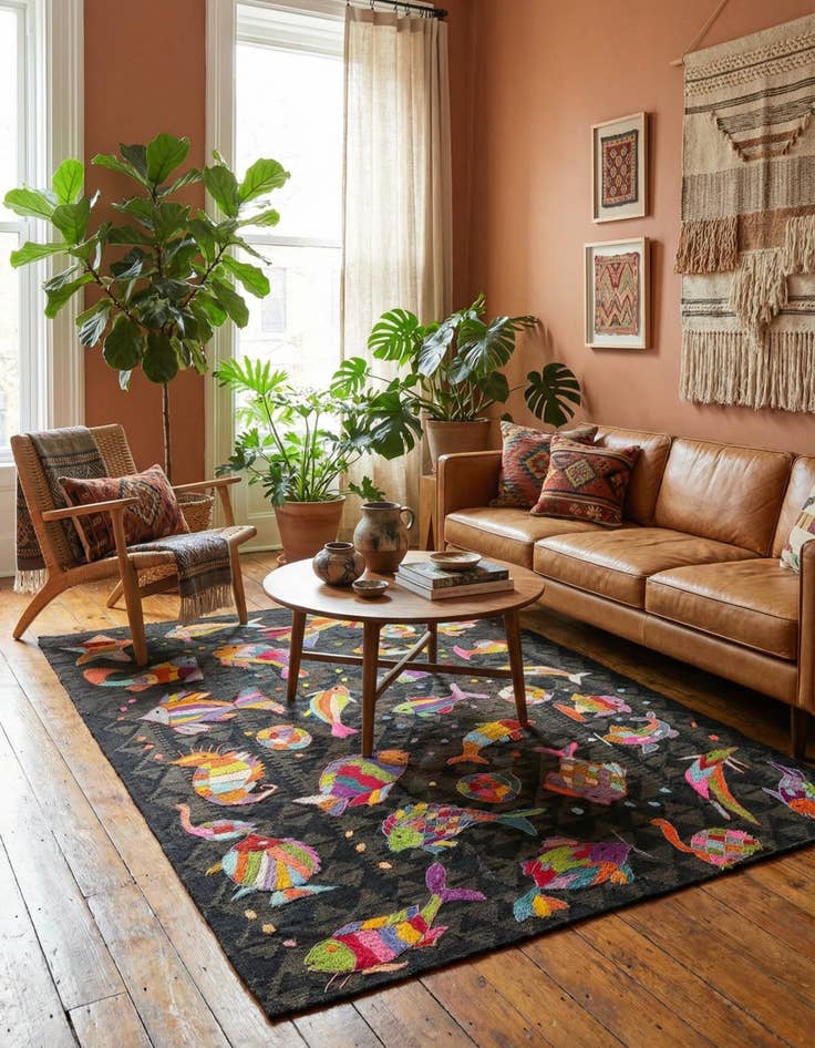 Detail image of 4' 2 x 5' 3  Hand Woven Kilim Suzani Wool Rug