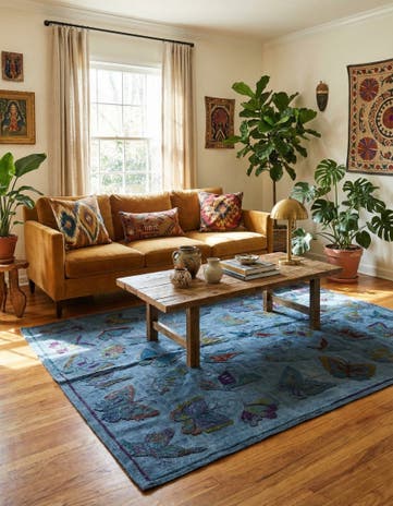 4' 7 x 6' 4 Hand Woven Kilim Suzani Wool Rug