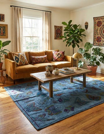 4' 7 x 6' 4 Hand Woven Kilim Suzani Wool Rug