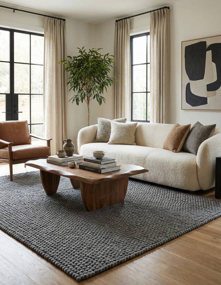 Detail image of  7' 1 x 10' Felt Ball Wool Rug