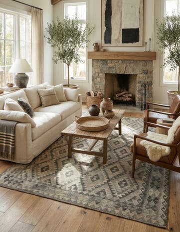 6' 10 x 9' 6 Hand Woven Kilim Maymana Wool Rug