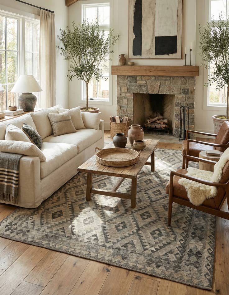 Detail image of 6' 10 x 9' 6 Hand Woven Kilim Maymana Wool Rug