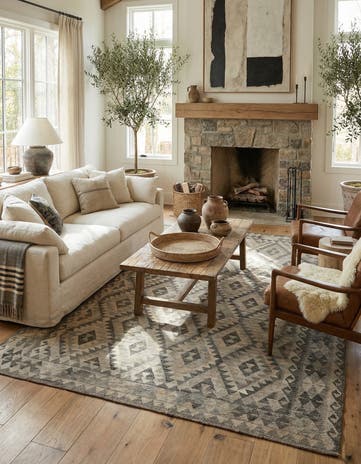 6' 10 x 9' 6 Hand Woven Kilim Maymana Wool Rug